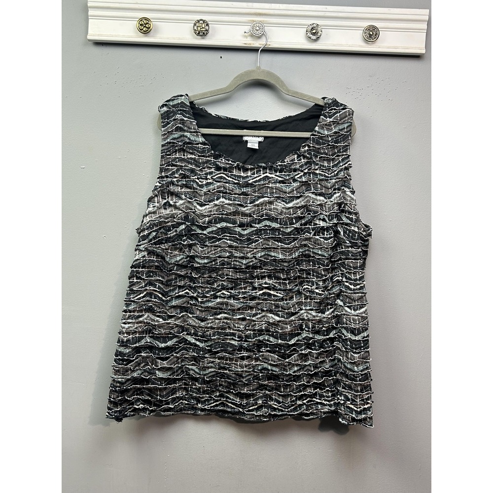 Catherines Tank Top Womens 28W Black Gray Crinkle Textured Plus Size Sleeveless
